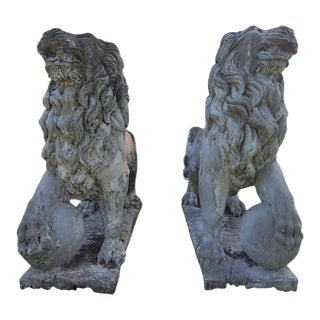 “Monumental Mid-Century Medici Lion Garden Statues – Pair” For Sale