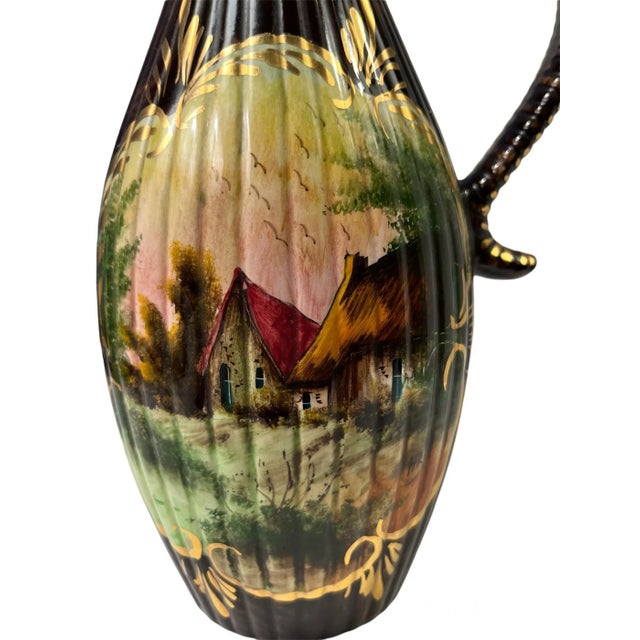 Farmhouse Vintage Hand-Painted Ceramic European Ewer For Sale - Image 3 of 9