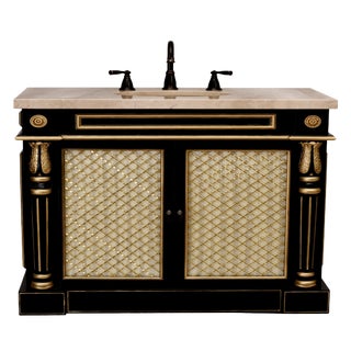 Transitional Bath Vanity Cabinet in Black & Gold For Sale