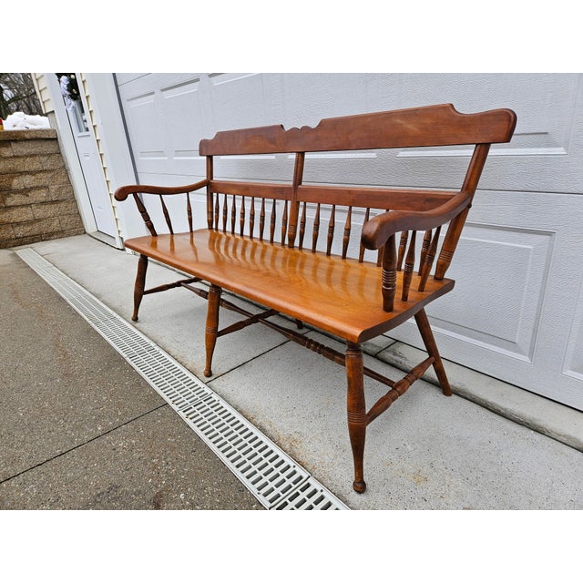 Ethan Allen Heirloom Maple Bench - Three Seat For Sale - Image 6 of 15