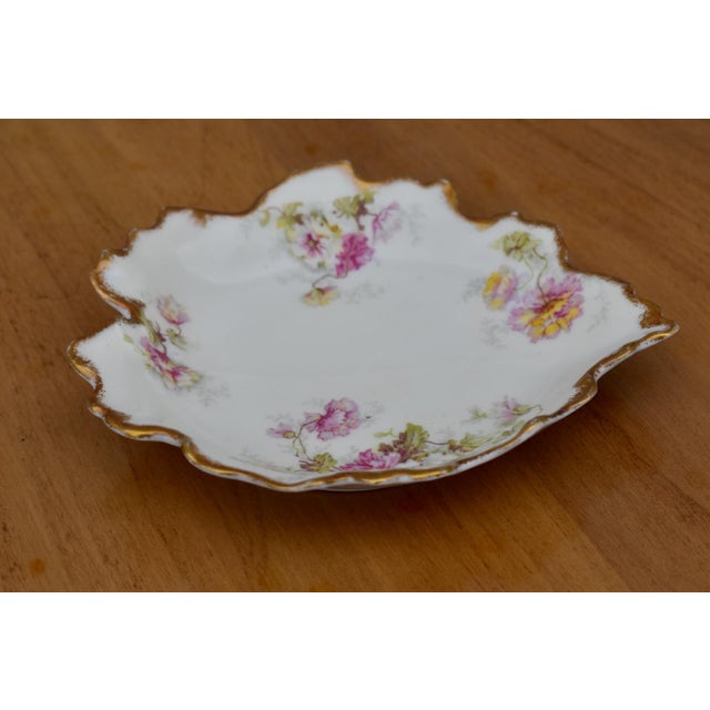Antique Limoges Trinket Dish Elite Works France Porcelain Floral Leaf Shape Gilt For Sale - Image 13 of 15