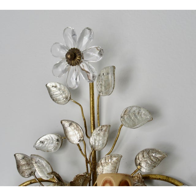 Early 20th Century Banci Gilt & Silvered Bronze Sconces, Italian With Rock Crystal Floral Motif Design -Pair For Sale - Image 13 of 18