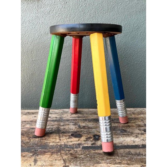 Vintage Multicolor Pencil Stool For Sale - Image 9 of 11