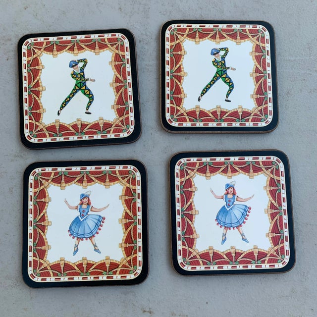 Mid 20th Century Vintage Pimpernel Cork and Wood Ballerina and Court Jester Coasters- Set of Four For Sale - Image 5 of 5
