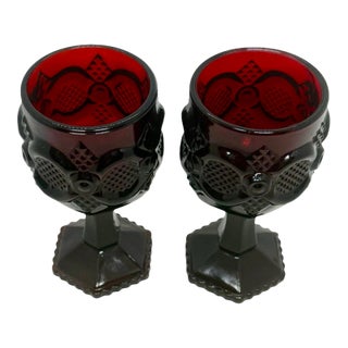 Vintage Avon 1876 Cape Cod Ruby Red Collection 4 1/2” Wine Glasses - A Pair For Sale
