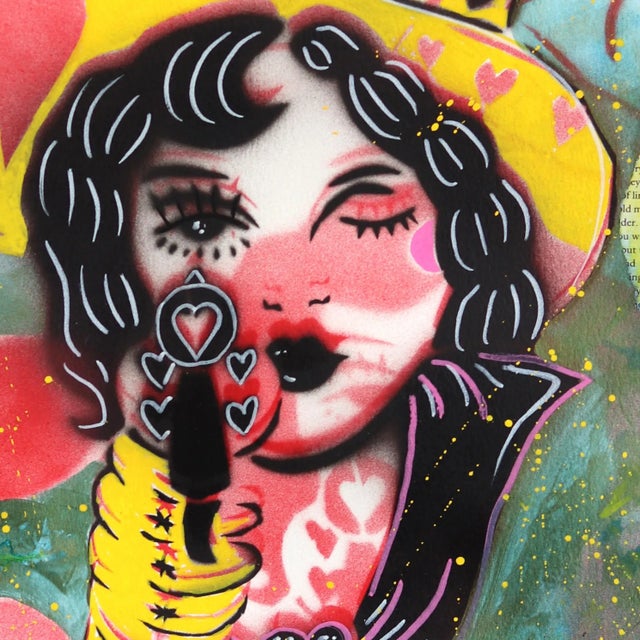 2020s Love Hurts - Colorful Figurative Pin Up Cowgirl Western Mixed Media Original Artwork by Jesse Black For Sale - Image 5 of 6