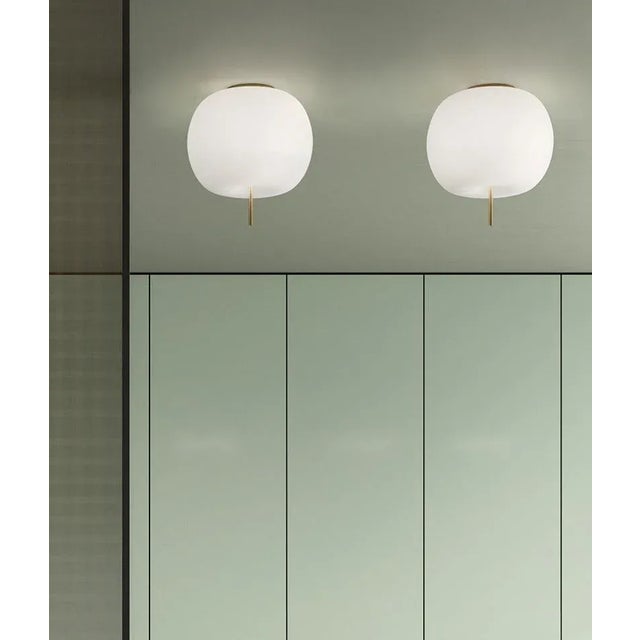 Mid-Century Modern Kushi' Opaline Glass and Brass Ceiling Lamp for Kdln For Sale - Image 3 of 9