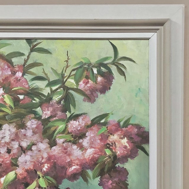 Mint Antique Hand-Painted Still Life Oil on Canvas, Cherry Blossoms by E. Devos in Original Frame For Sale - Image 8 of 14