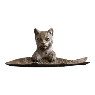 Antique French Bronze Cat & Fish Pen Tray For Sale