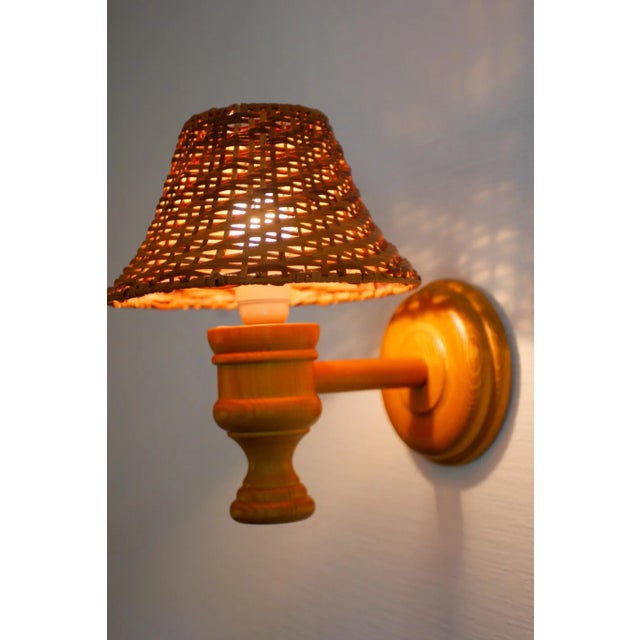 Swedish Wooden Sconce and Rattan Shade, a Vintage Wall Lamp by Ikea Sweden For Sale - Image 13 of 13