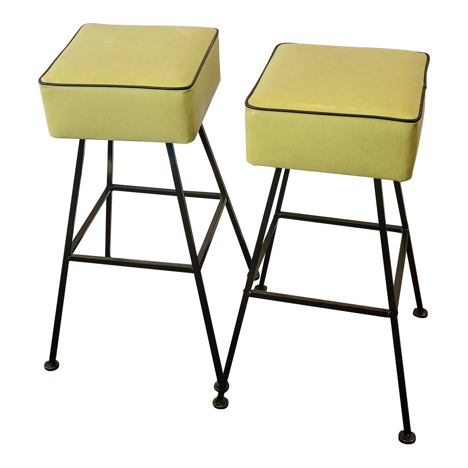 Pair of 1960s Mid-Century Atomic Bar Stools Heavy Duty Metal Base Retro ...