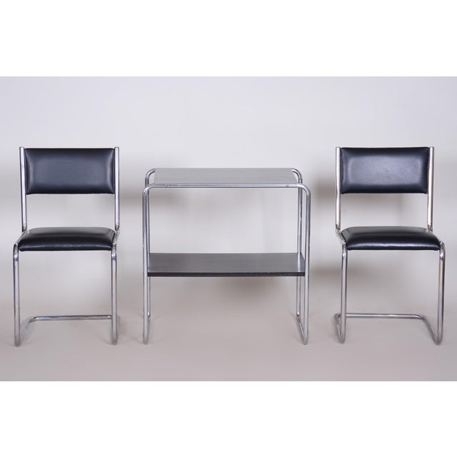 Bauhaus Side Table in Oak and Chrome-Plated Steel, Czech, 1930s For Sale - Image 10 of 11
