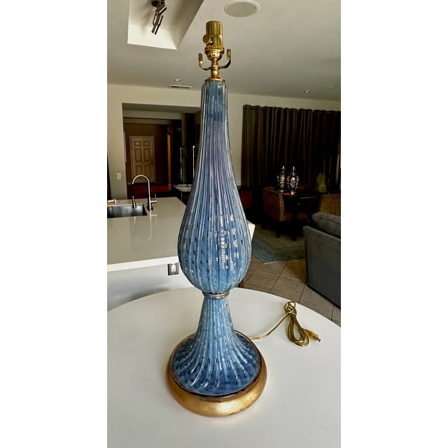 Large Barbini Murano Blue Glass Bubbles Ribbed Table Lamp | Chairish