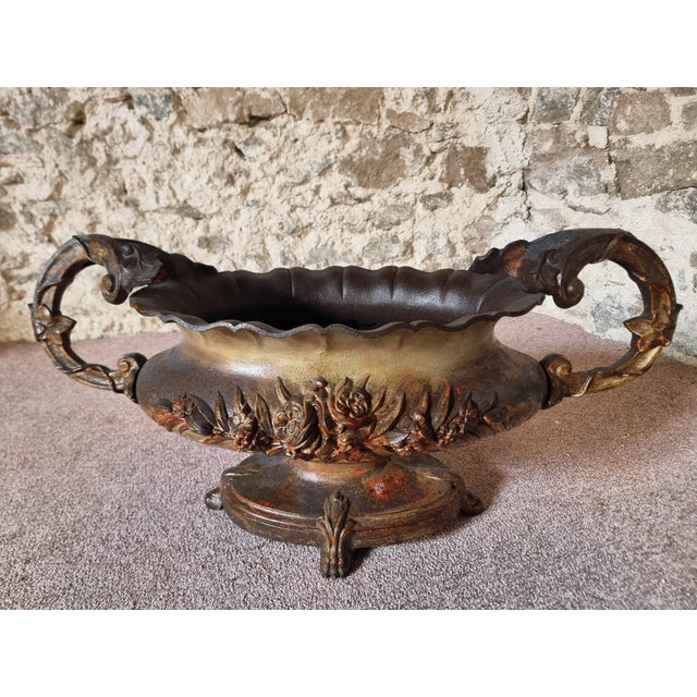 Large Antique Cast Iron Jardinière on Foot, France, 1900s For Sale - Image 6 of 12