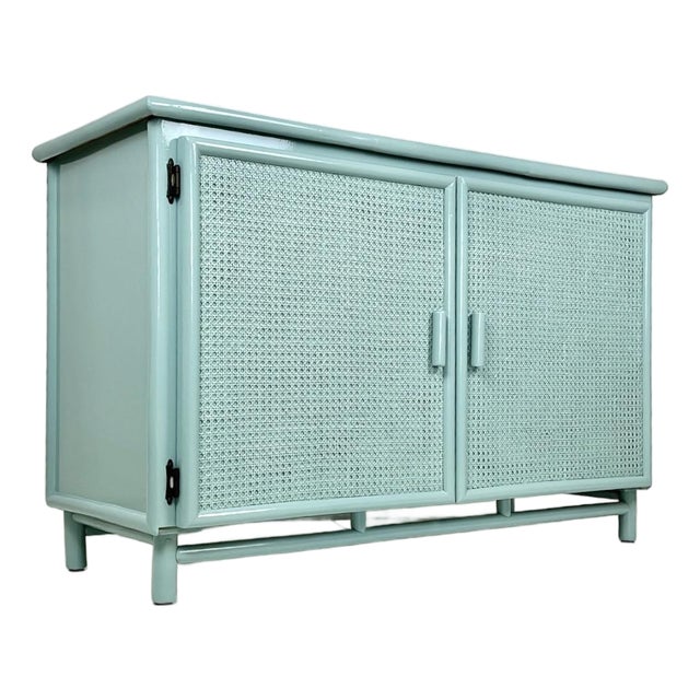 Newly Lacquered Vintage Rattan Cabinet Sideboard Credenza For Sale