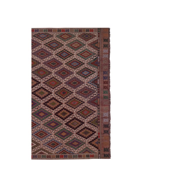 Mid-Century Modern Mid 20cty Diamond Pattern Jajim Kilim With Muted Colors 5'6'' X 8'5'' For Sale - Image 3 of 12