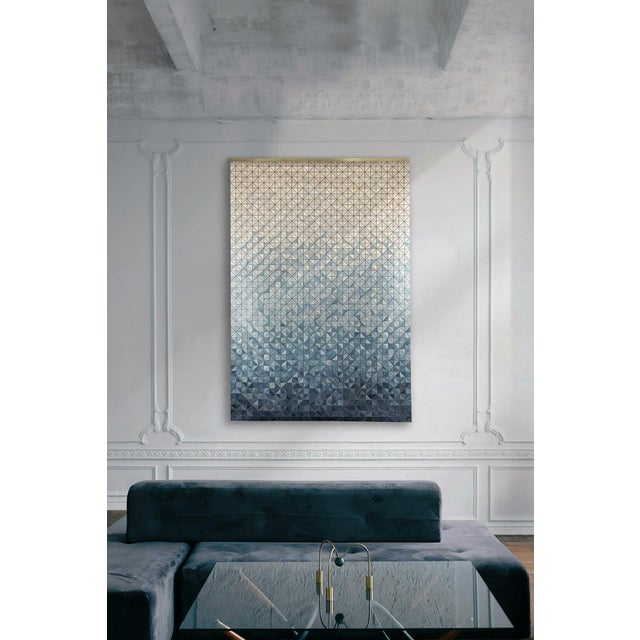 Fading Blue Wall Tapestry in Wood and Textile by Elisa Strozyk For Sale - Image 4 of 5