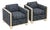 Hollywood Regency Era Navy Blue Faux Bamboo Banana Leaf Club Chairs, Pair For Sale