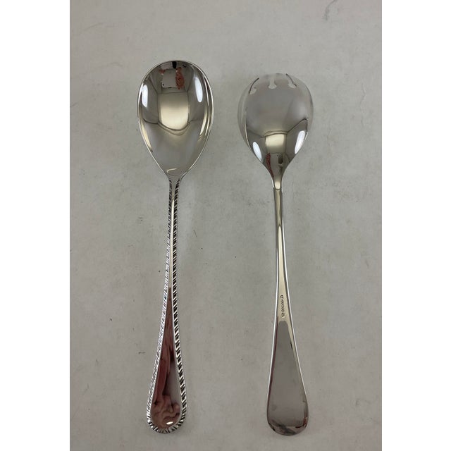 1980s Silver Pair Salad Servers, Salad Spoon & Salad Fork, Feather Edge For Sale - Image 13 of 14