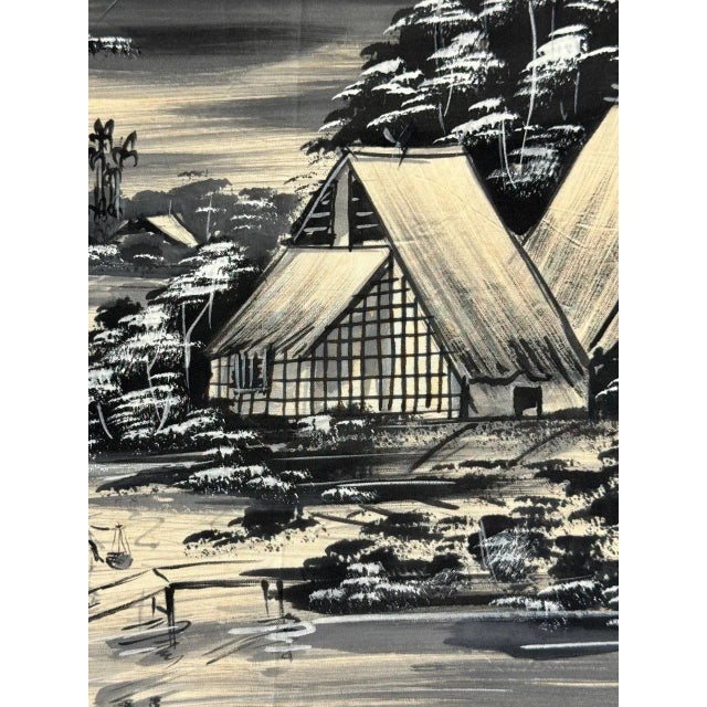 Mid 20th Century Original Vintage Vietnamese River Scene Painting on Silk Mid-Century For Sale - Image 4 of 5