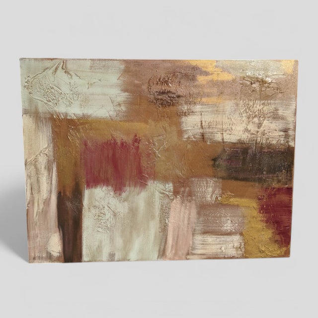 Original Abstract Metallic Painting on Box Canvas finished on all sides, meant to hang Frame-less Featuring hues of...