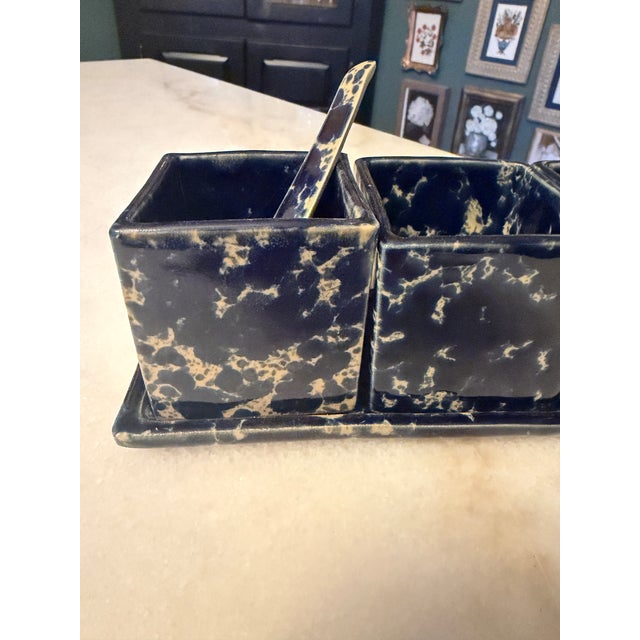 Stone 1960s Mid-Century Modern Bennington Potters Blue Agate Square Condiment Set by David Gil For Sale - Image 7 of 12