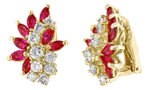 1.6 Ct Natural Marquise Ruby & 1.5 Ct Diamond Clip on Earring 18 KYG
