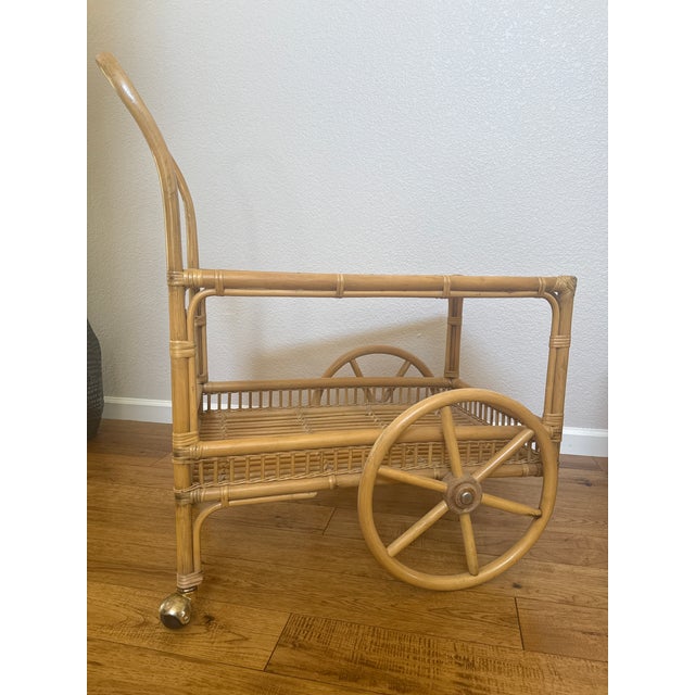 1970’s Mid Century Modern Rattan Bar/Tea Cart For Sale - Image 4 of 11