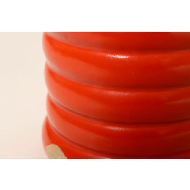 Vintage Czech Bohemian Orange Art Pottery Ribbed Lidded Canister by Erphila For Sale - Image 11 of 17