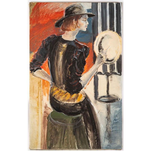 Lady with a Hat, 20th Century, Painting on Canvas For Sale - Image 5 of 7