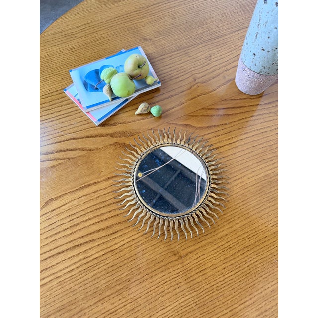 Patinated Gold Sunburst Mirror, 1970s For Sale - Image 3 of 18