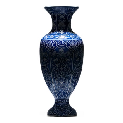 Handmade Ceramic Palace Vase (50cm) Imperial Blue Rumi Panel Pattern For Sale