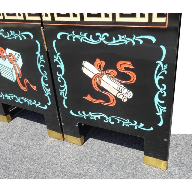 Vintage Oriental Asian Blue Coromandel Four Panel Screen Room Divider W Swans For Sale - Image 11 of 12