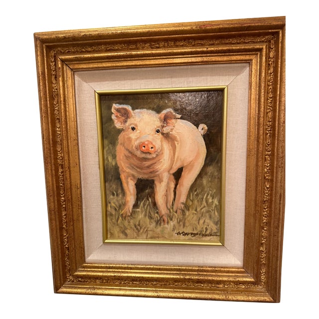 Joyful Pig Original Signed Oil Painting by Ellen Sprogø-Topelmann (1926–2016) For Sale