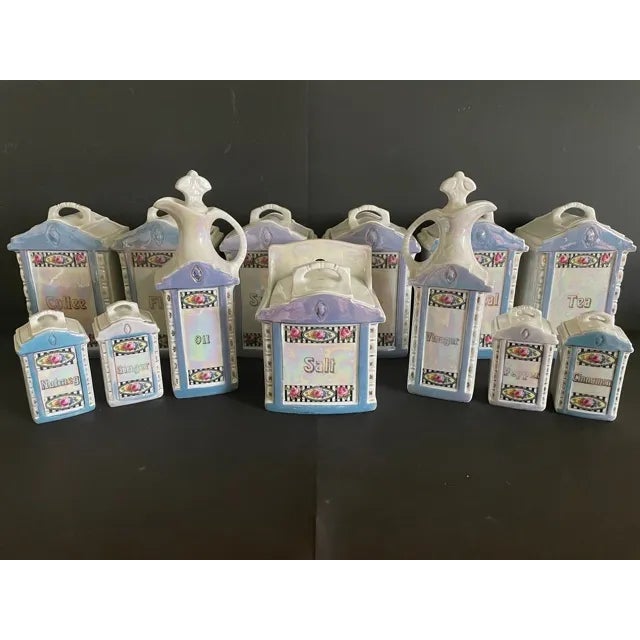1930s Mepoco Ware German Pottery Kitchen Canisters - Set of 13 For Sale - Image 13 of 13
