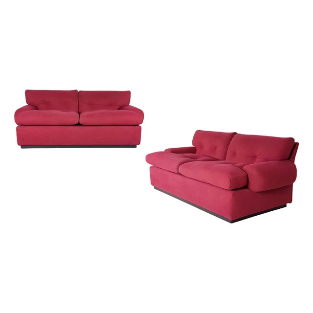 Crimson Alcantara Two-Seater Sofas by Piero Ranzani for Elam, 1960s, Set of 2 For Sale
