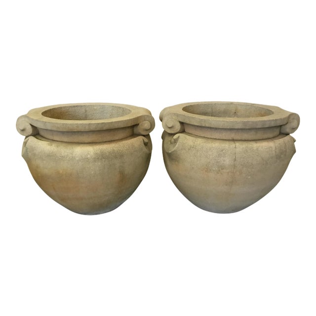 1970s Vintage Concrete Planters - a Pair For Sale
