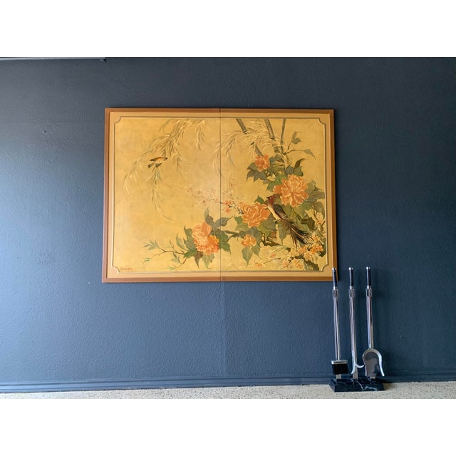 1960s Lucien Leinfelder Two Panel Hand Painted Screen For Sale - Image 10 of 17