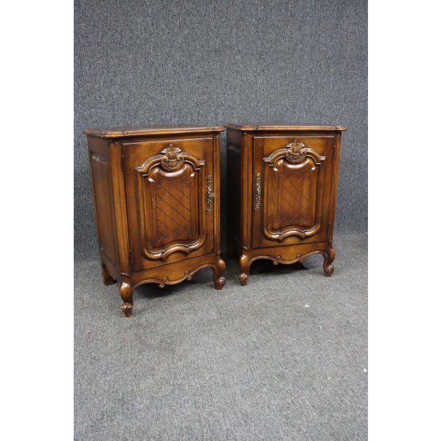 Brown Louis XV Style Carved Cherry Nightstands - a Pair For Sale - Image 8 of 8