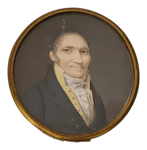 Fine 19th Century Portrait Miniature of a Man With a Yellow V Neck Collar