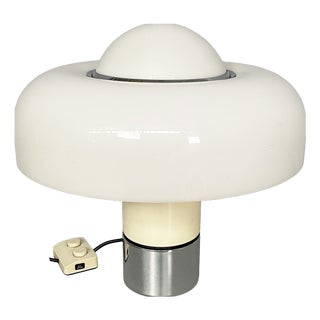Italian Space Age White Metal and Acrylic Glass Brumbury Table Lamp attributed to Luigi Massoni for Guzzini, 1970s For Sale
