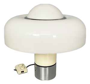 Italian Space Age White Metal and Acrylic Glass Brumbury Table Lamp attributed to Luigi Massoni for Guzzini, 1970s