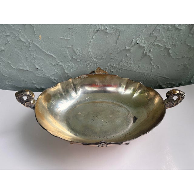 Silver Vintage Silver-Plated Footed Jardiniere Centerpiece Bowl With Dragon Handles and Fleur-De-Lis Mounts For Sale - Image 8 of 12