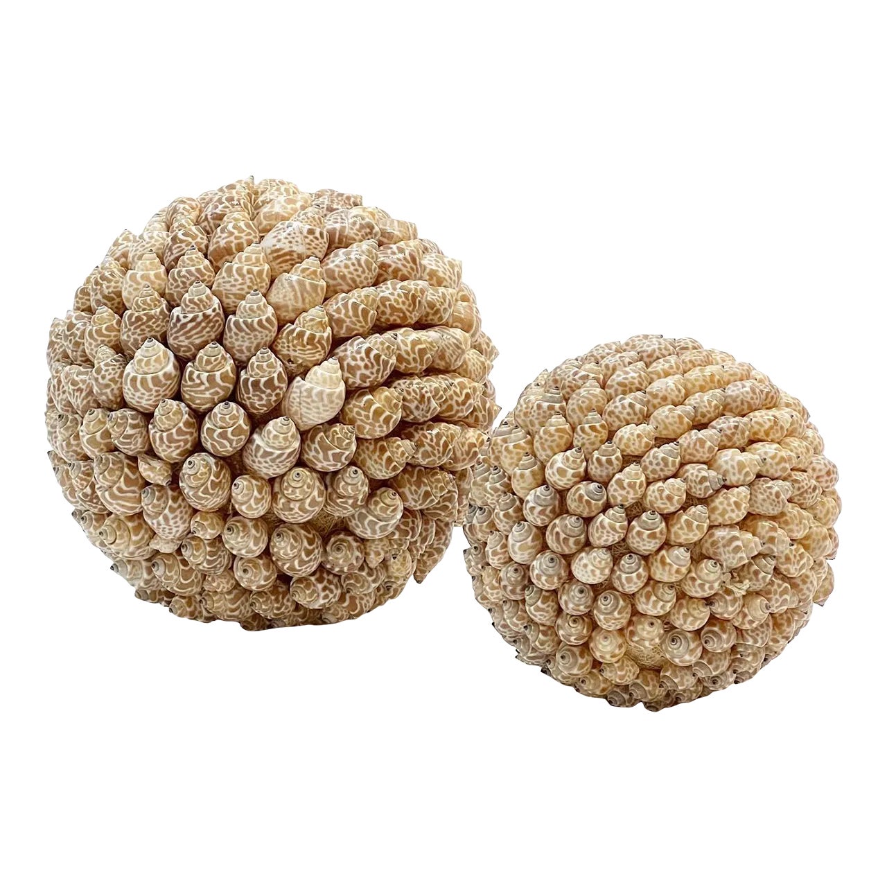 Pair of Vintage Decorative Coquillage Seashell Encrusted Balls | Chairish