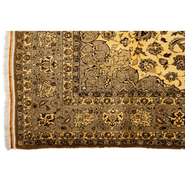 7 X 11 Vintage Handmade Tabriz Wool Rug in Yellow With Medallion Design For Sale In New York - Image 6 of 10