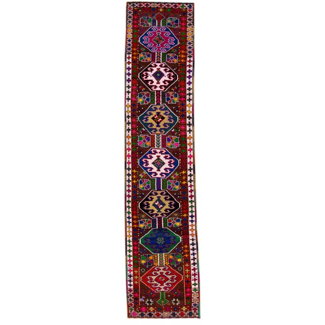 1960s Vintage Turkish Handmade Ruby-Red Tribal Wool Runner For Sale - Image 5 of 5