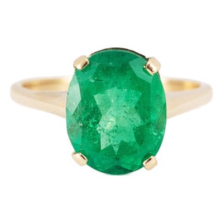 Ladies 14k Yellow Gold 4.36ctw Gia Colombian Green Emerald Cocktail Ring, Size 9 For Sale