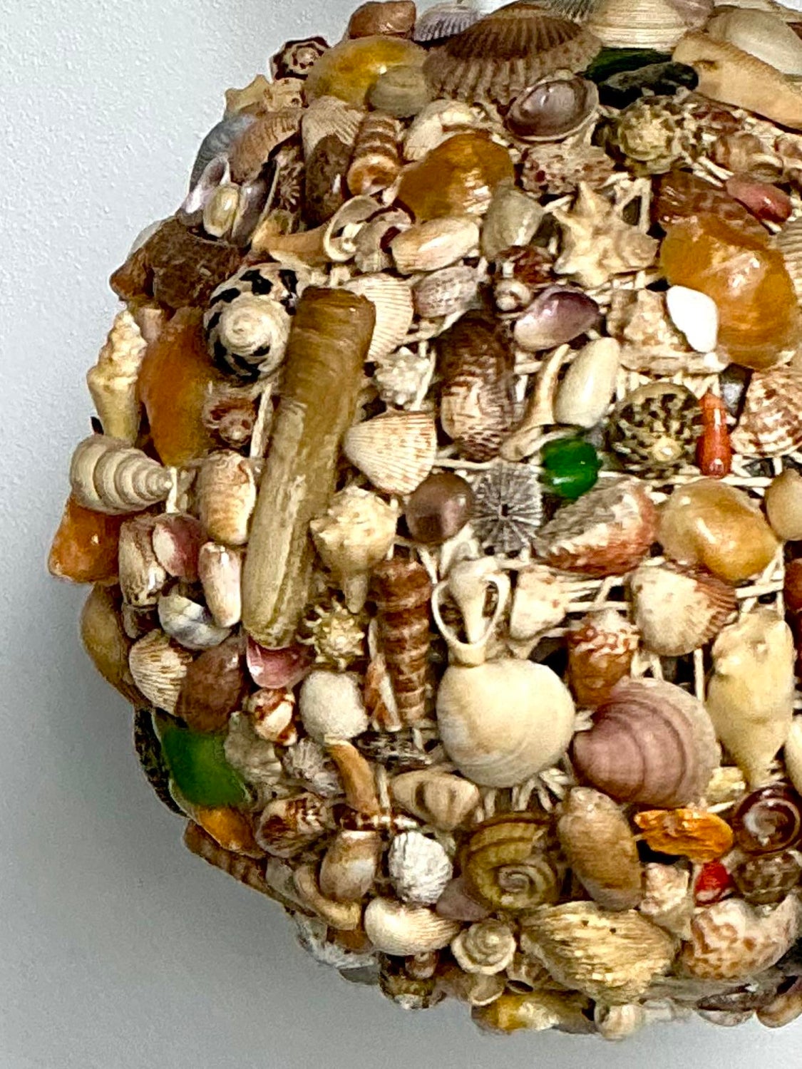 Vintage Shell Encrusted Sphere Hanging Light - Top view