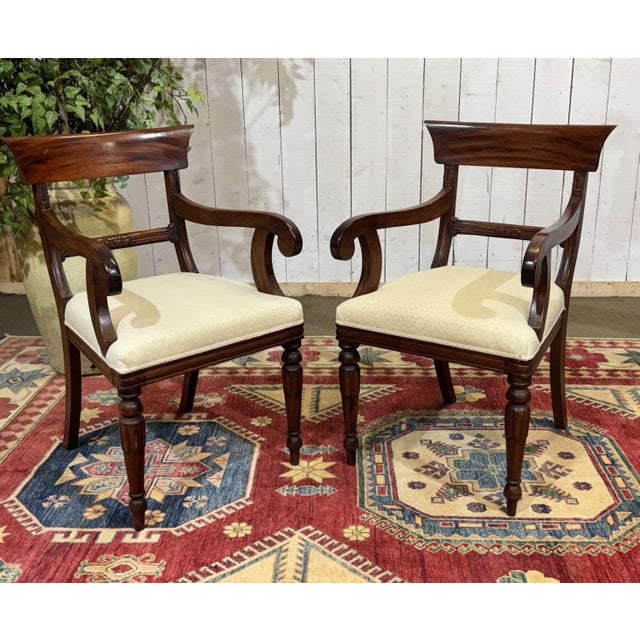 Set of 2 armchairs and 6 English mahogany chairs from the 1950s in Victorian style - chair W50cm D52cm H88cm AH48cm -...