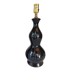 1960's Mid-Century Modern Glossy Black Ceramic Gold Spatter Table Lamp 16.25"